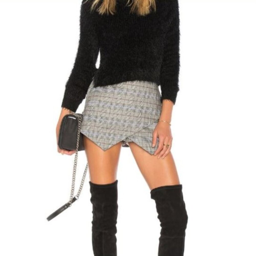 Majorelle Juno Skort Pewter Plaid Crossover Front Pockets Back Zip Shorts Back